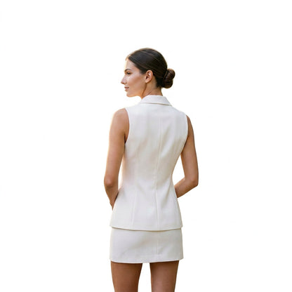 Abigail - Elegant White Sleeveless Blazer Dress