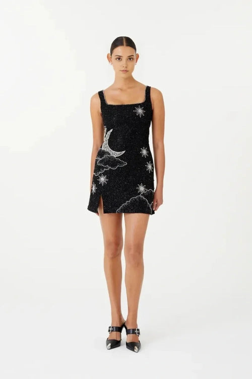 Amelia - Elegant Black Beaded Mini Dress for Weddings