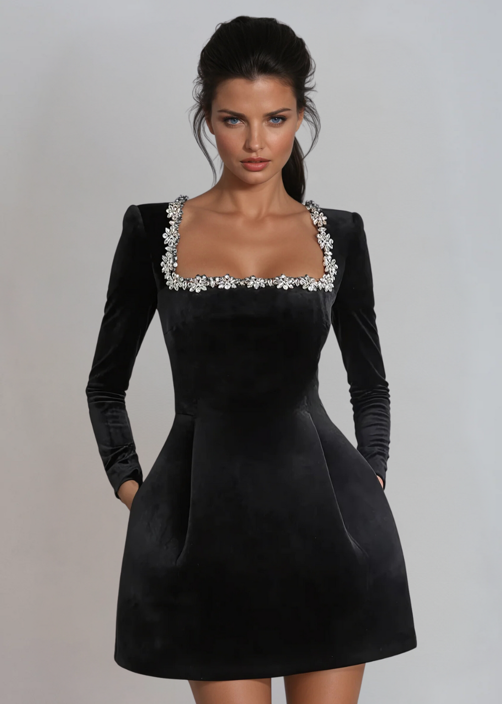Ella | Elegant Velvet Mini Dress for Wedding Guests and Cocktail Parties