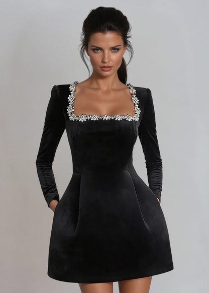 Ella | Elegant Velvet Mini Dress for Wedding Guests and Cocktail Parties