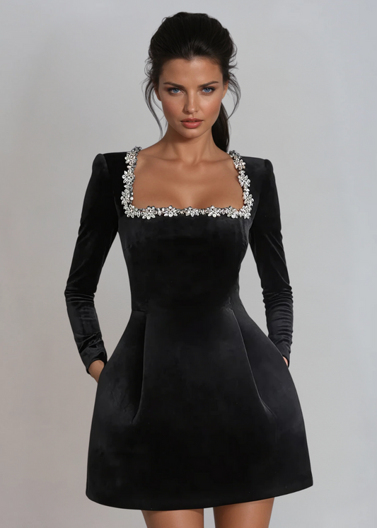 Ella | Elegant Velvet Mini Dress for Wedding Guests and Cocktail Parties