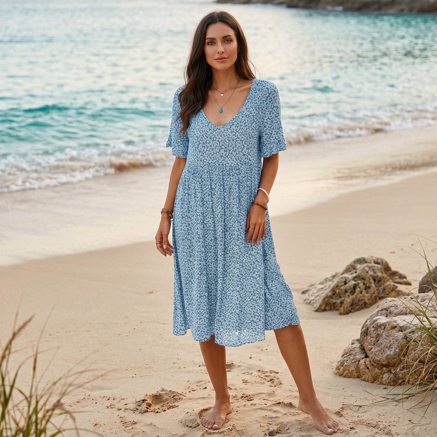 Lumia - Breezy Floral A-Line Women's Summer Mini Dress