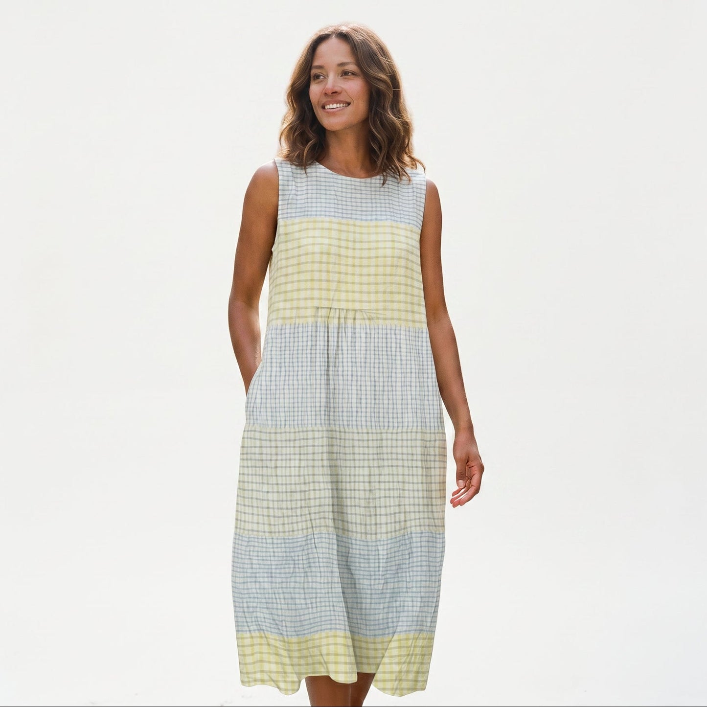 Adriana - Casual Breezy Summer Dress in Color-Block Plaid