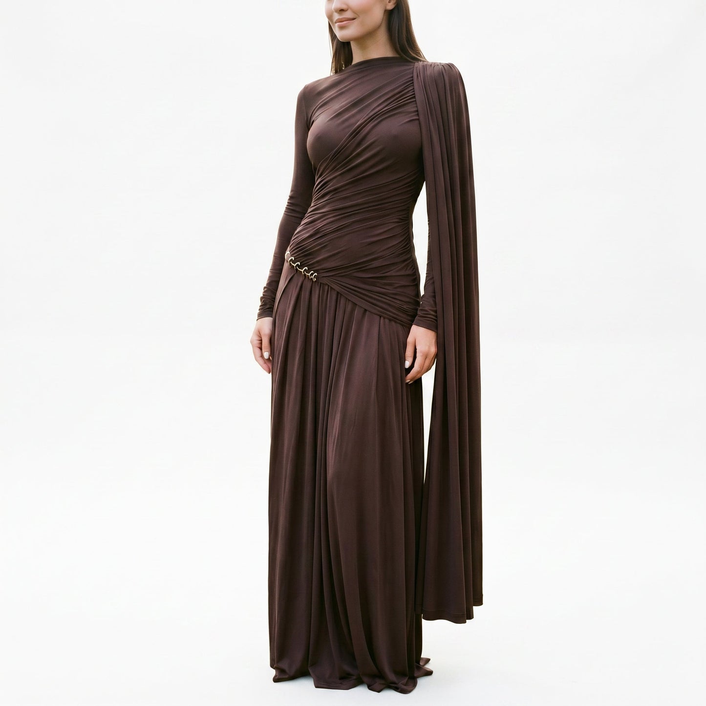 Mia - Elegant Fitted Maxi Dress with Draped Panel
