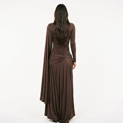 Mia - Elegant Fitted Maxi Dress with Draped Panel