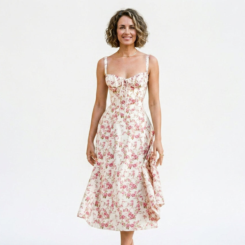 Mia - Elegant Floral Corset Summer Dress for Wedding Guests