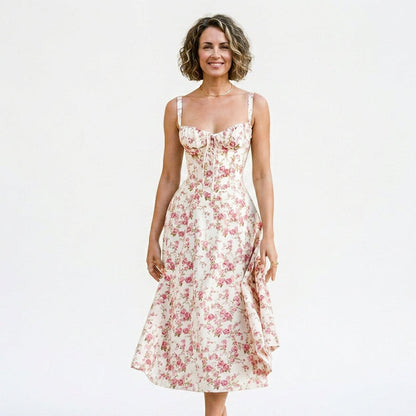 Mia - Elegant Floral Corset Summer Dress for Wedding Guests