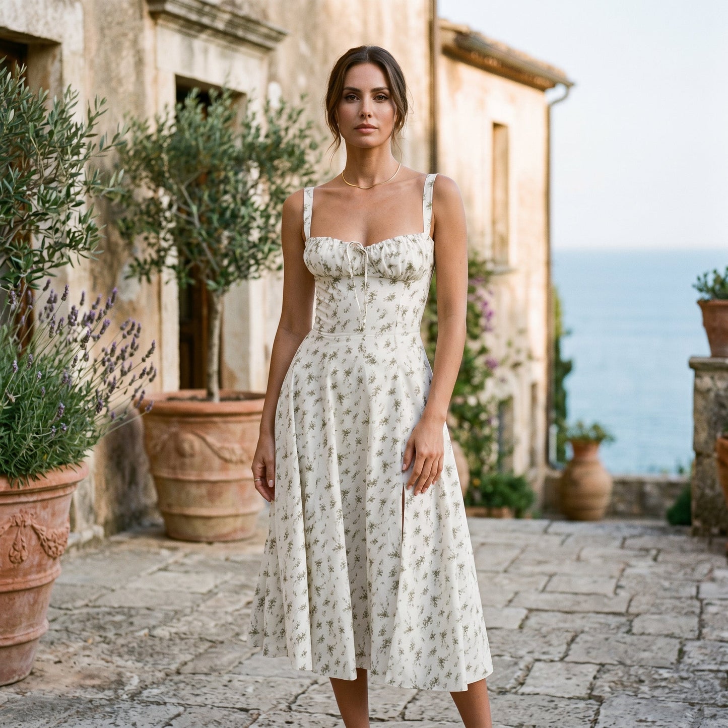 Mia - Elegant Floral Corset Summer Dress for Wedding Guests