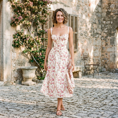 Mia - Elegant Floral Corset Summer Dress for Wedding Guests