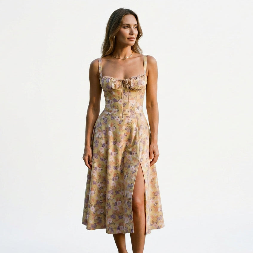 Mia - Elegant Floral Corset Summer Dress for Wedding Guests