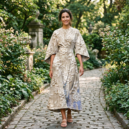 Maria - Elegant Floral Kimono Sleeve Midi Dress for Wedding Guests