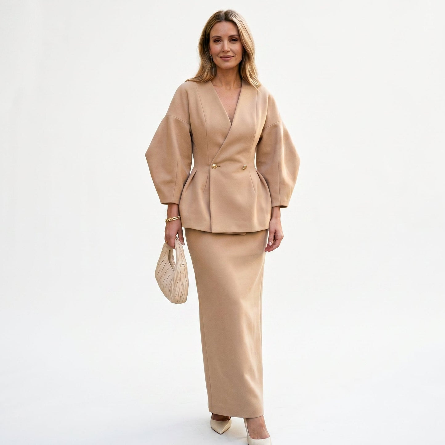 Mia - Elegant Vintage Two-Piece Women's Suit with Puffed Sleeves