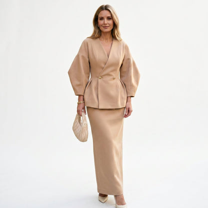 Mia - Elegant Vintage Two-Piece Women's Suit with Puffed Sleeves
