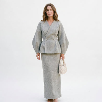 Mia - Elegant Vintage Two-Piece Women's Suit with Puffed Sleeves
