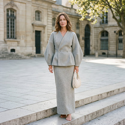 Mia - Elegant Vintage Two-Piece Women's Suit with Puffed Sleeves