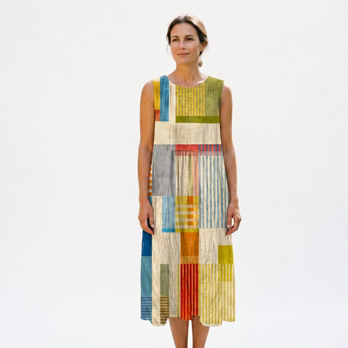 Miriam - Vibrant Geometric Womens Dress for Summer Elegance