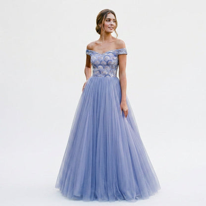 Natalia - Elegant Floral Off the Shoulder Formal Dress