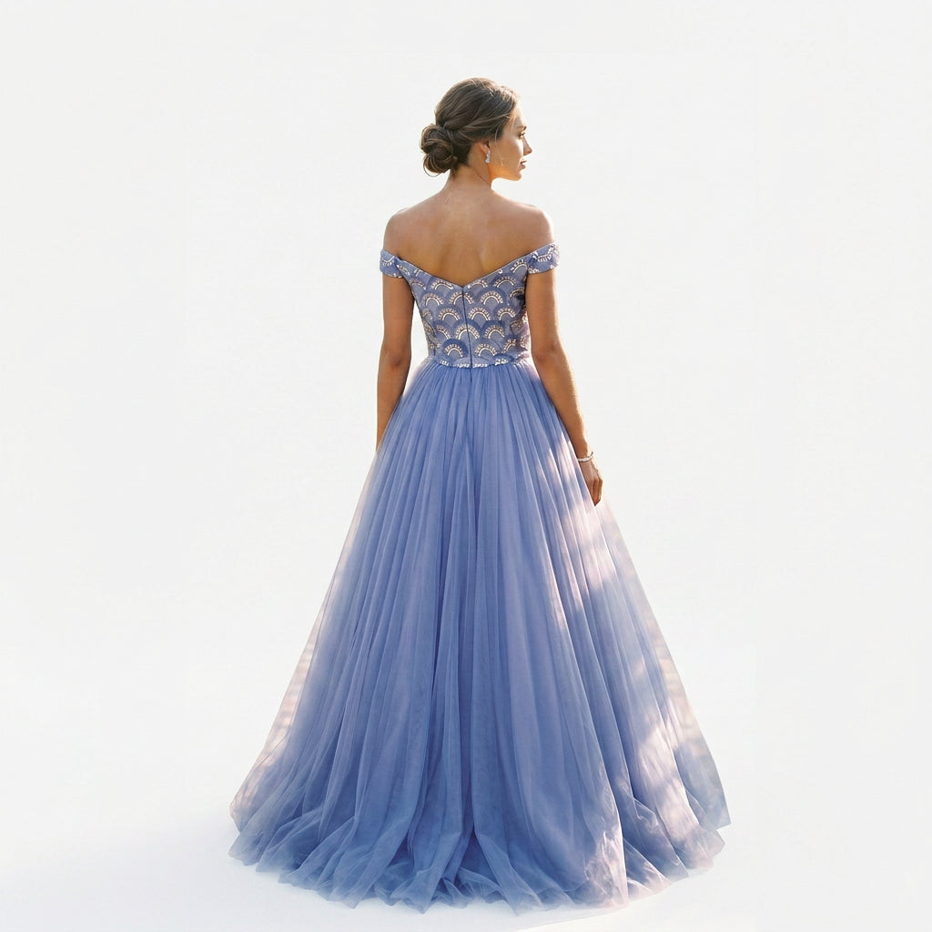 Natalia - Elegant Floral Off the Shoulder Formal Dress