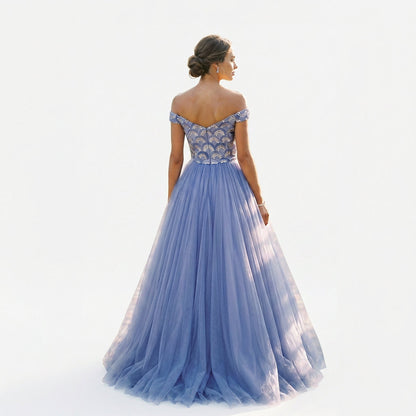 Natalia - Elegant Floral Off the Shoulder Formal Dress