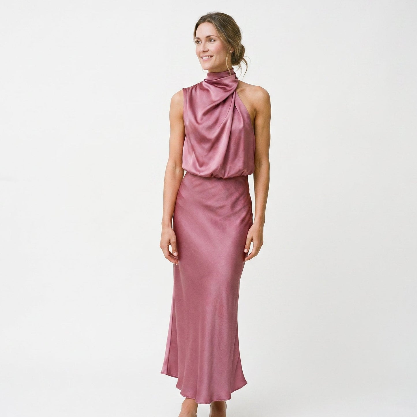 Olivia - Elegant Draped Summer Midi Dress for Weddings