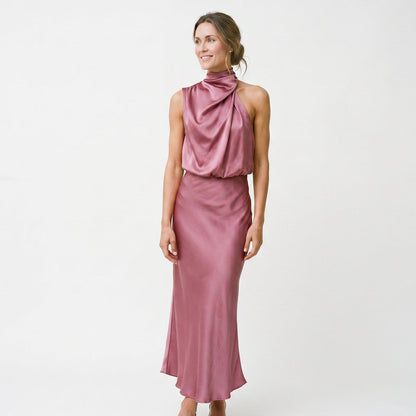 Olivia - Elegant Draped Summer Midi Dress for Weddings