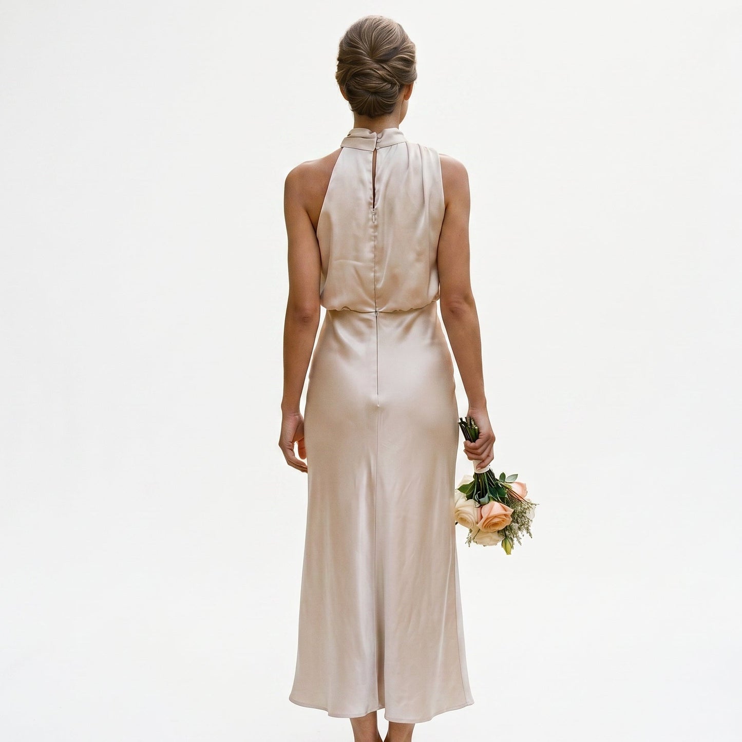 Olivia - Elegant Draped Summer Midi Dress for Weddings