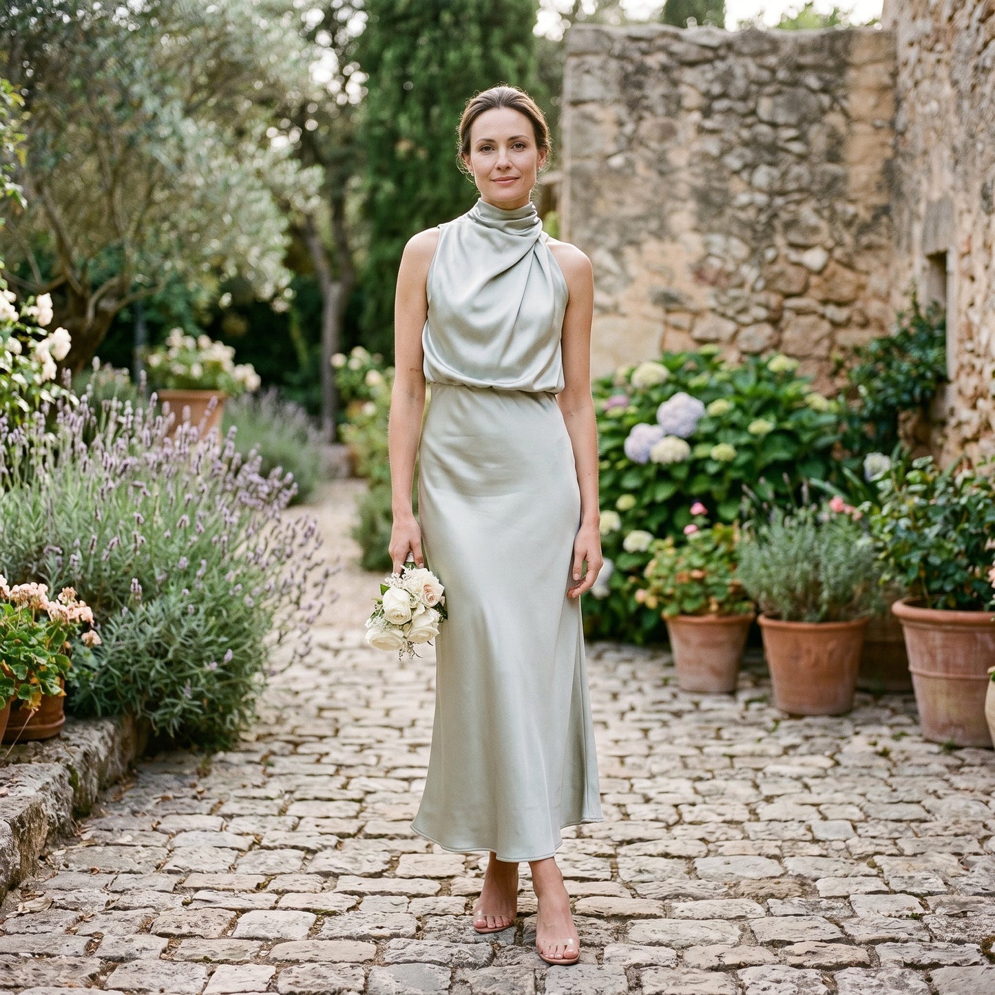 Olivia - Elegant Draped Summer Midi Dress for Weddings