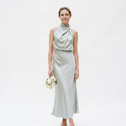 Olivia - Elegant Draped Summer Midi Dress for Weddings