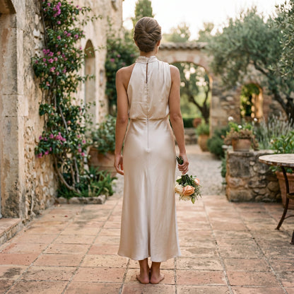 Olivia - Elegant Draped Summer Midi Dress for Weddings