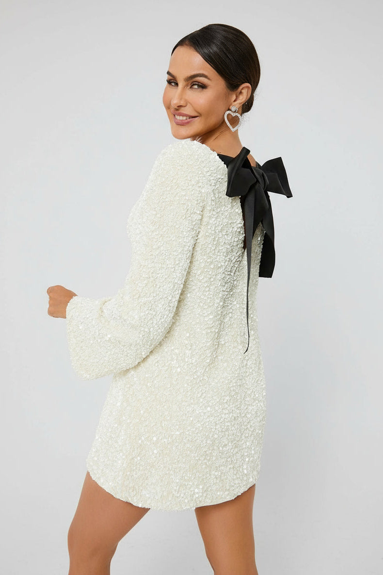 Olivia | Stylish Long Sleeve Black Mini Dress