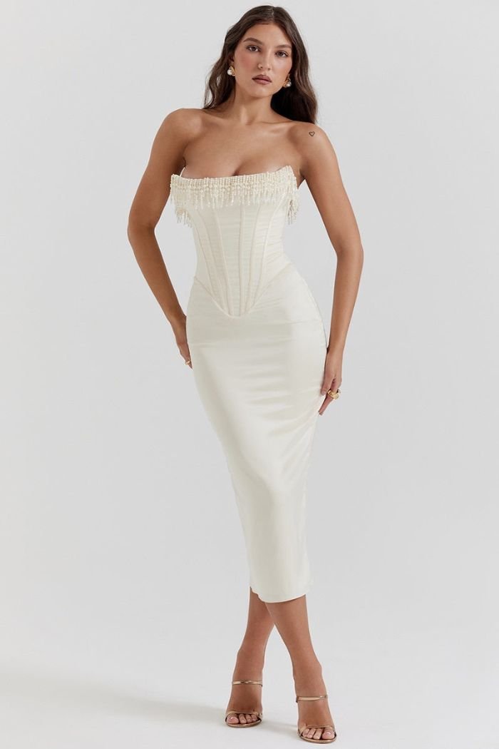 Sabrina - Elegant Strapless White Dress for Weddings