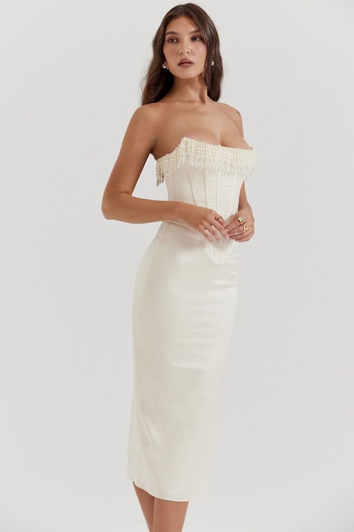 Sabrina - Elegant Strapless White Dress for Weddings