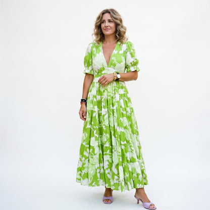Sophie - Floral Puff Sleeve Maxi Dress for Summer Weddings