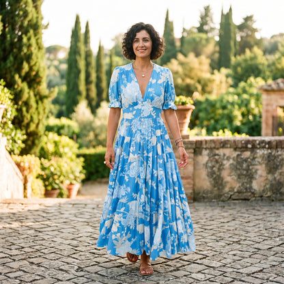 Sophie - Floral Puff Sleeve Maxi Dress for Summer Weddings