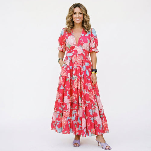 Sophie - Floral Puff Sleeve Maxi Dress for Summer Weddings