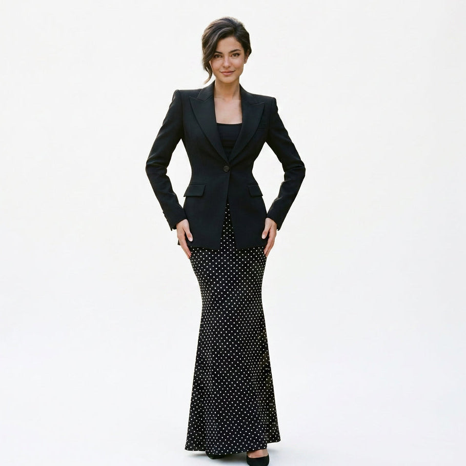 Stella - Elegant Black Polka Dot Women's Business Suit