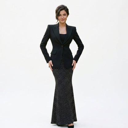 Stella - Elegant Black Polka Dot Women's Business Suit