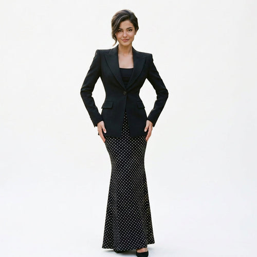 Stella - Elegant Black Polka Dot Women's Business Suit