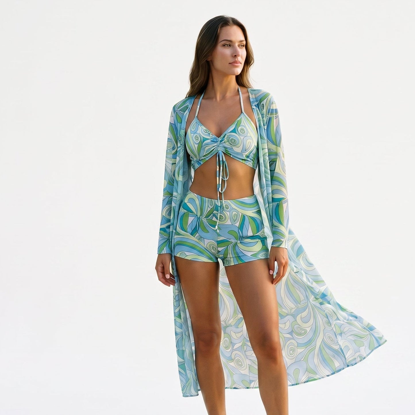 Thea - Stylish High Waist Bikini Set with Kimono