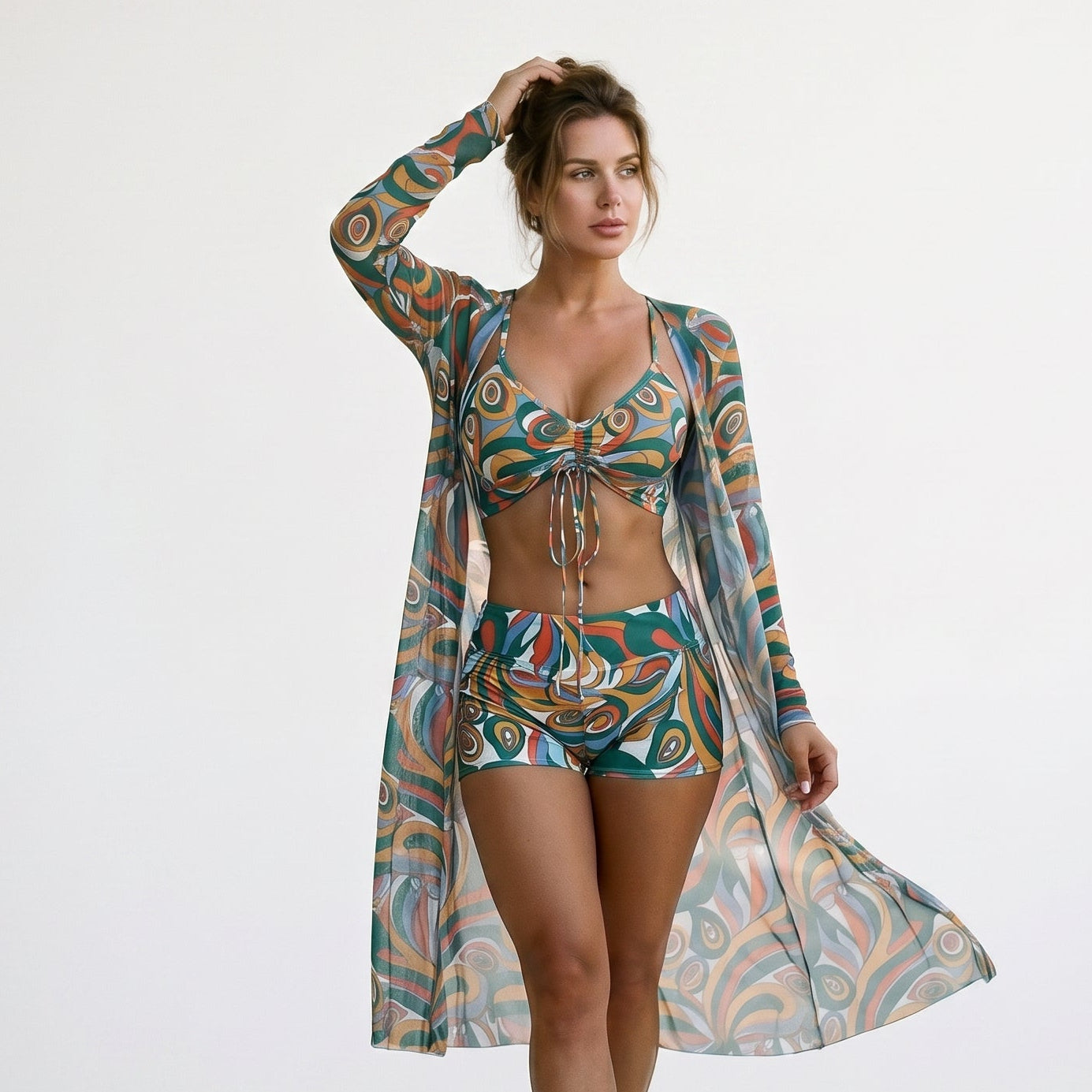 Thea - Stylish High Waist Bikini Set with Kimono
