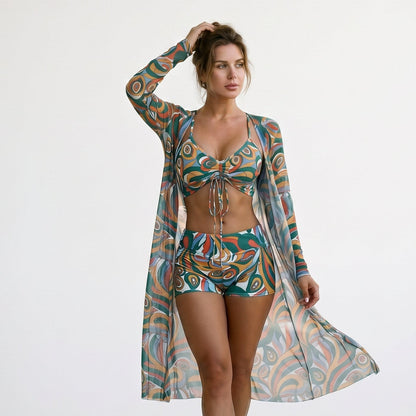 Thea - Stylish High Waist Bikini Set with Kimono