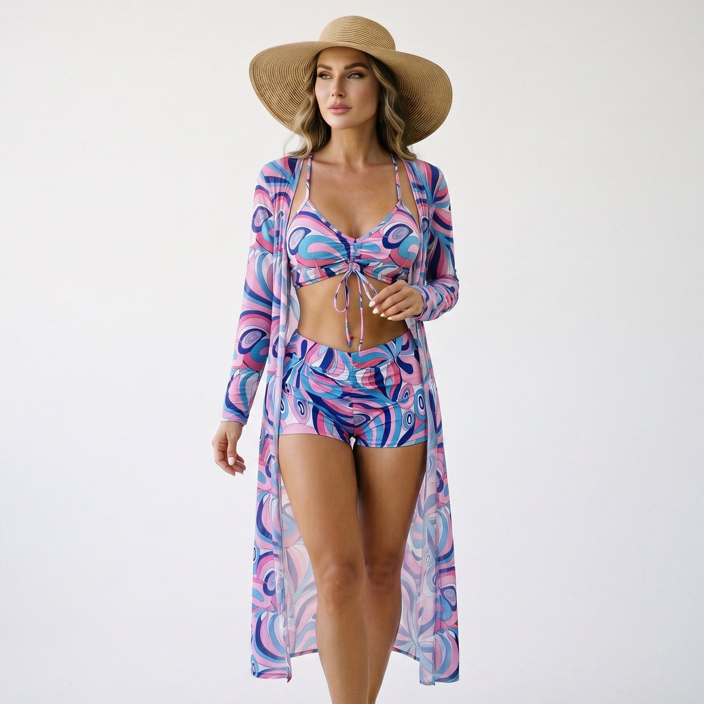 Thea - Stylish High Waist Bikini Set with Kimono