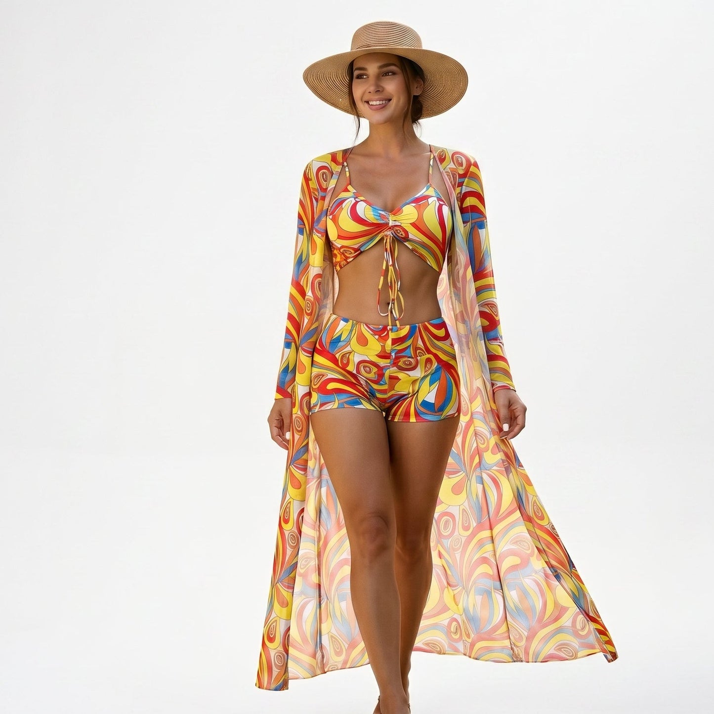Thea - Stylish High Waist Bikini Set with Kimono