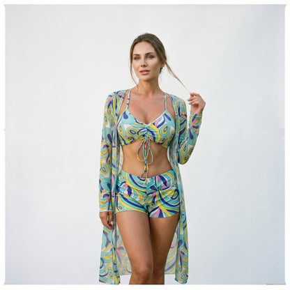 Thea - Stylish High Waist Bikini Set with Kimono
