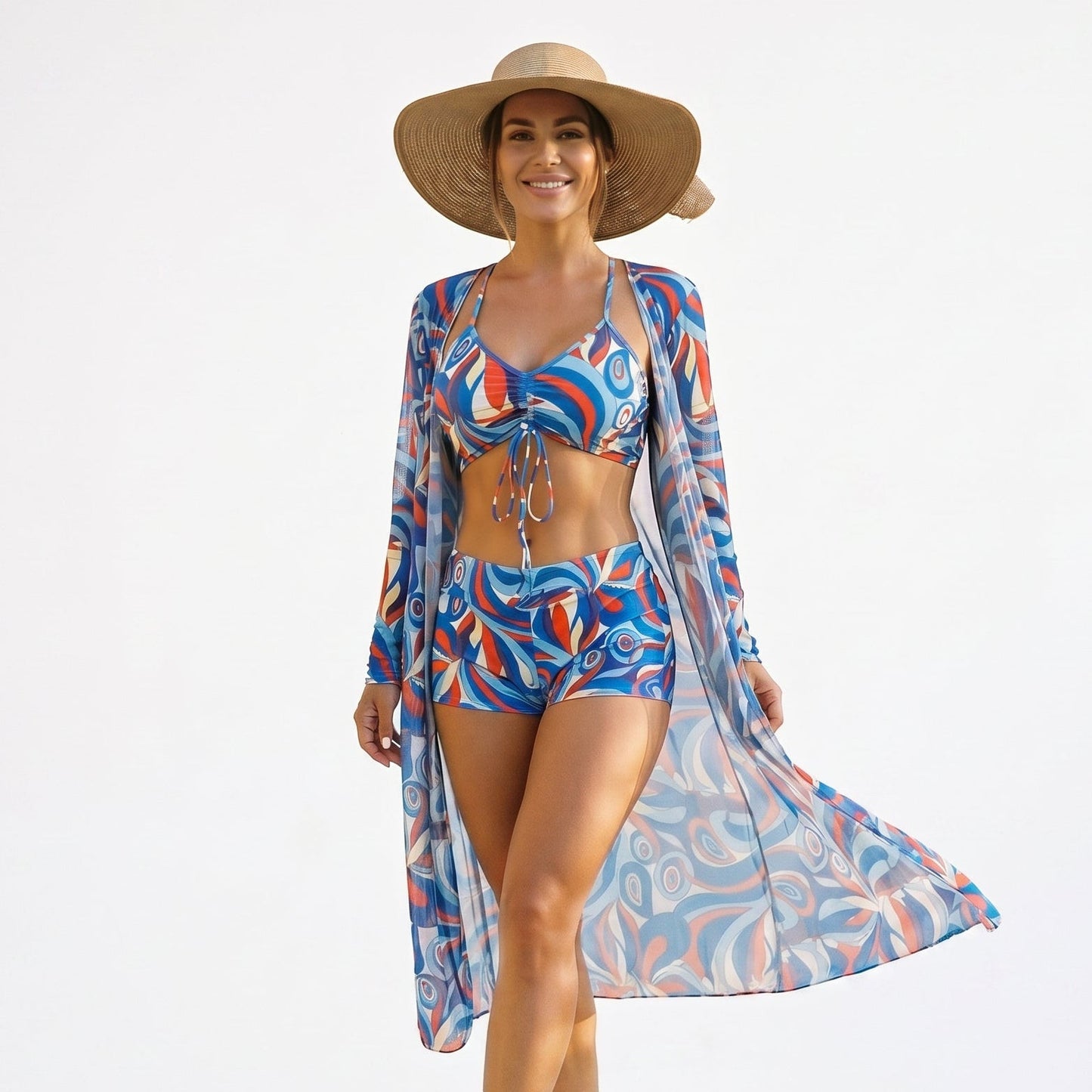 Thea - Stylish High Waist Bikini Set with Kimono
