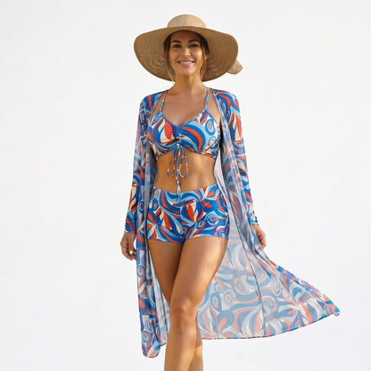 Thea - Stylish High Waist Bikini Set with Kimono