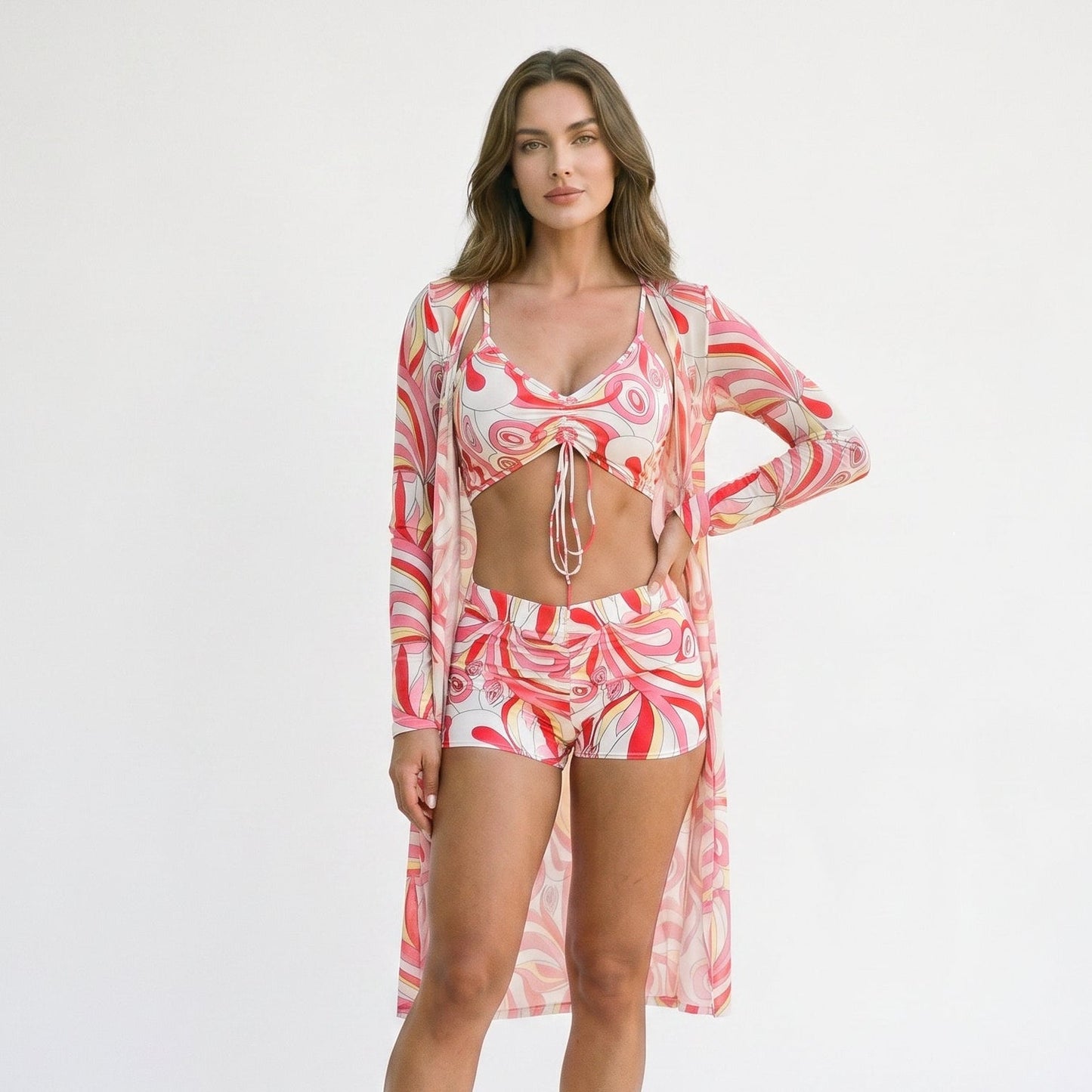 Thea - Stylish High Waist Bikini Set with Kimono
