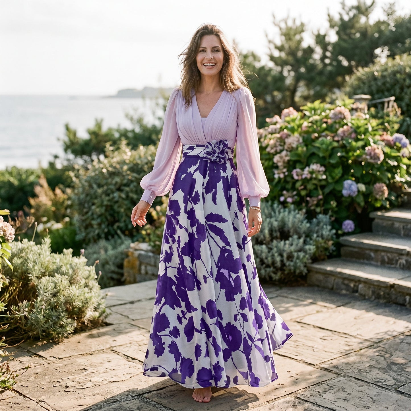 Valentina - Elegant Floral Print Maxi Dress