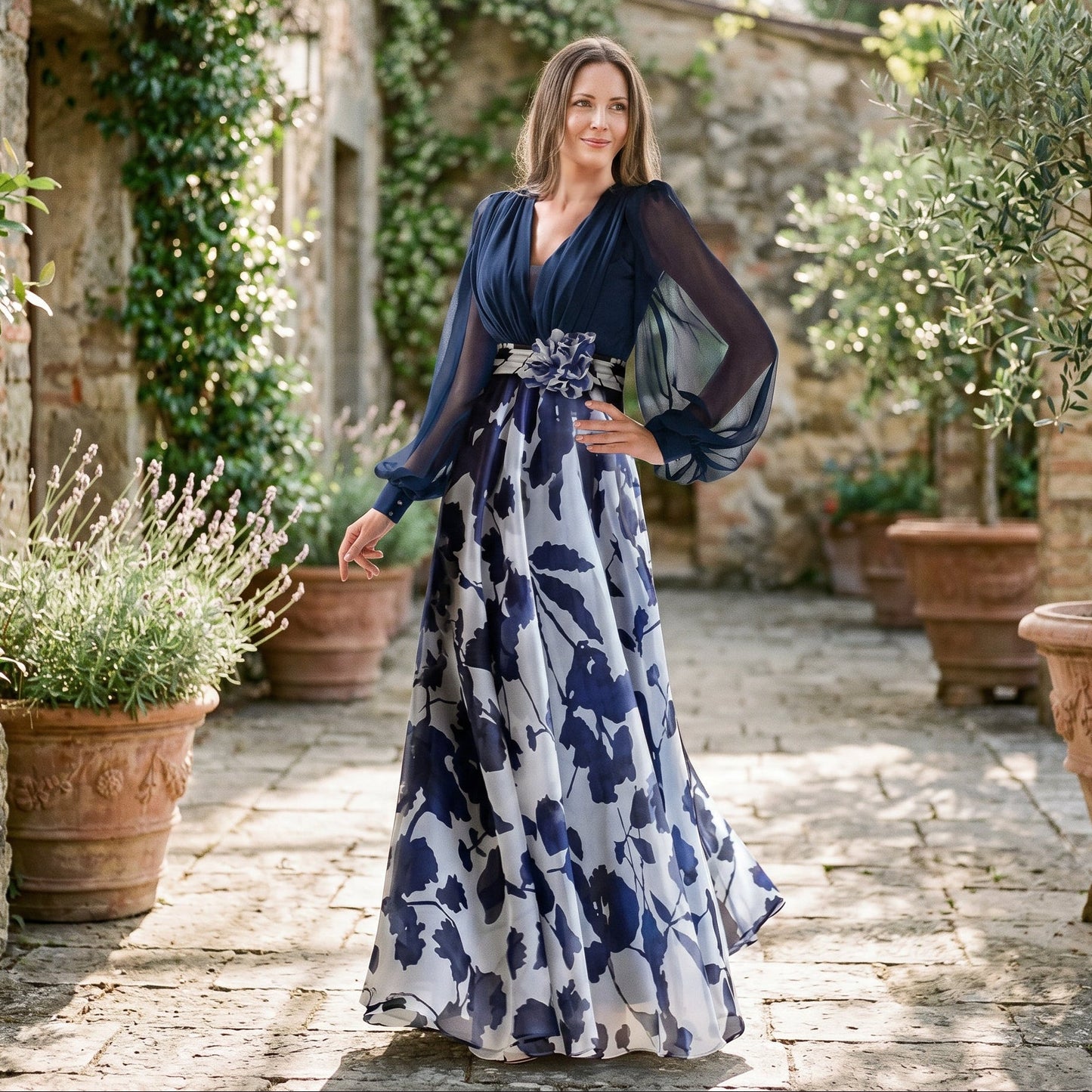 Valentina - Elegant Floral Print Maxi Dress
