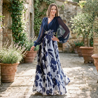 Valentina - Elegant Floral Print Maxi Dress